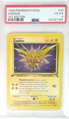 V1905: 1999: Zapdos: 30/62: 1ST Edition: Fossil: PSA: 4: VG-EX: 102261365